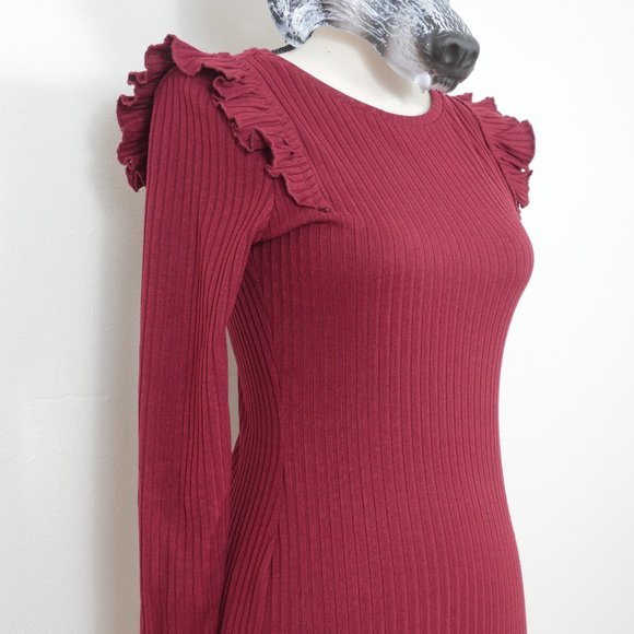 SHEIN Burgundy Long Sleeve Body Con SZ Small Dress - Picture 4 of 11